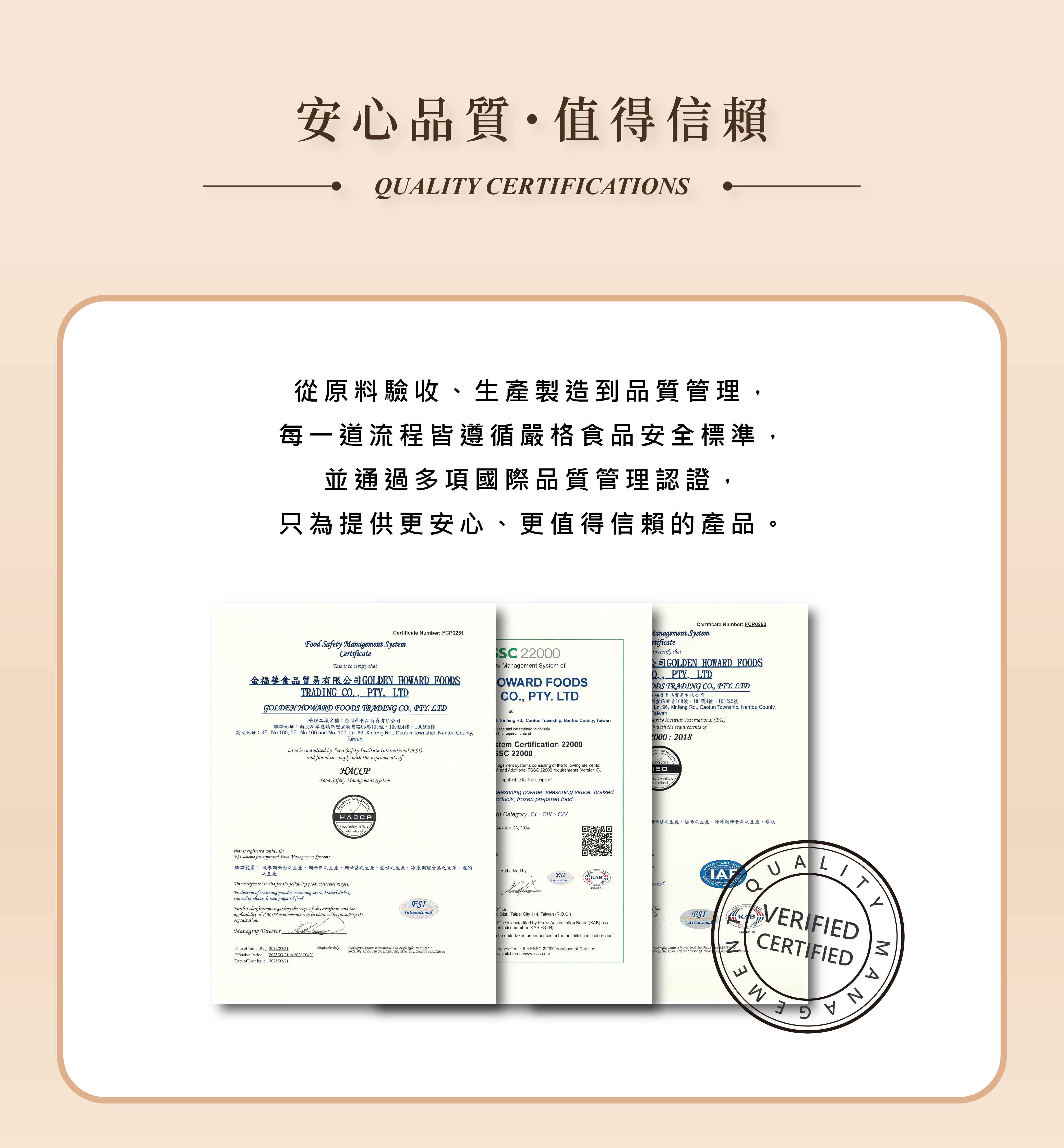ISO22000及HACCP品質認證