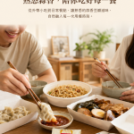 福華牌蒜蓉豆瓣醬18g隨身包日常用餐情境，呈現居家共享美食的餐桌氛圍