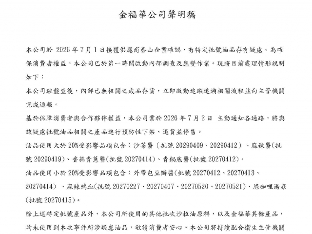 2026金福華企業股份有限公司聲明稿
